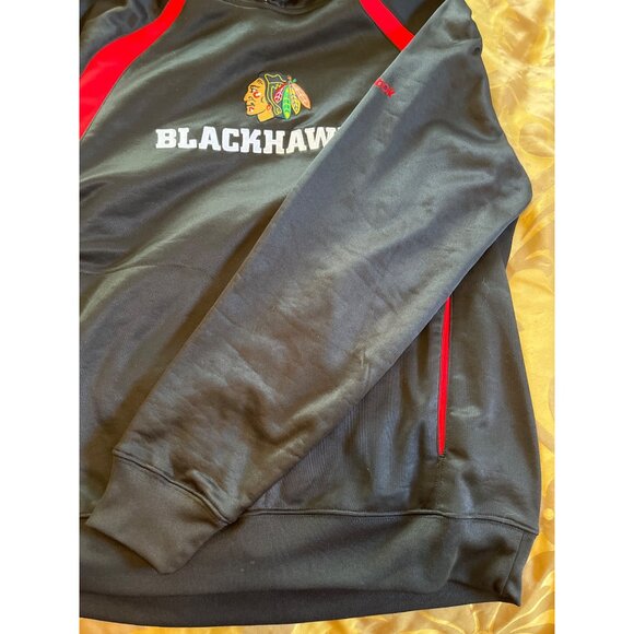 Reebok Blackhawks Hoodie M Black & Red Polyester Sweatshirt With Double Pockets - Picture 9 of 11